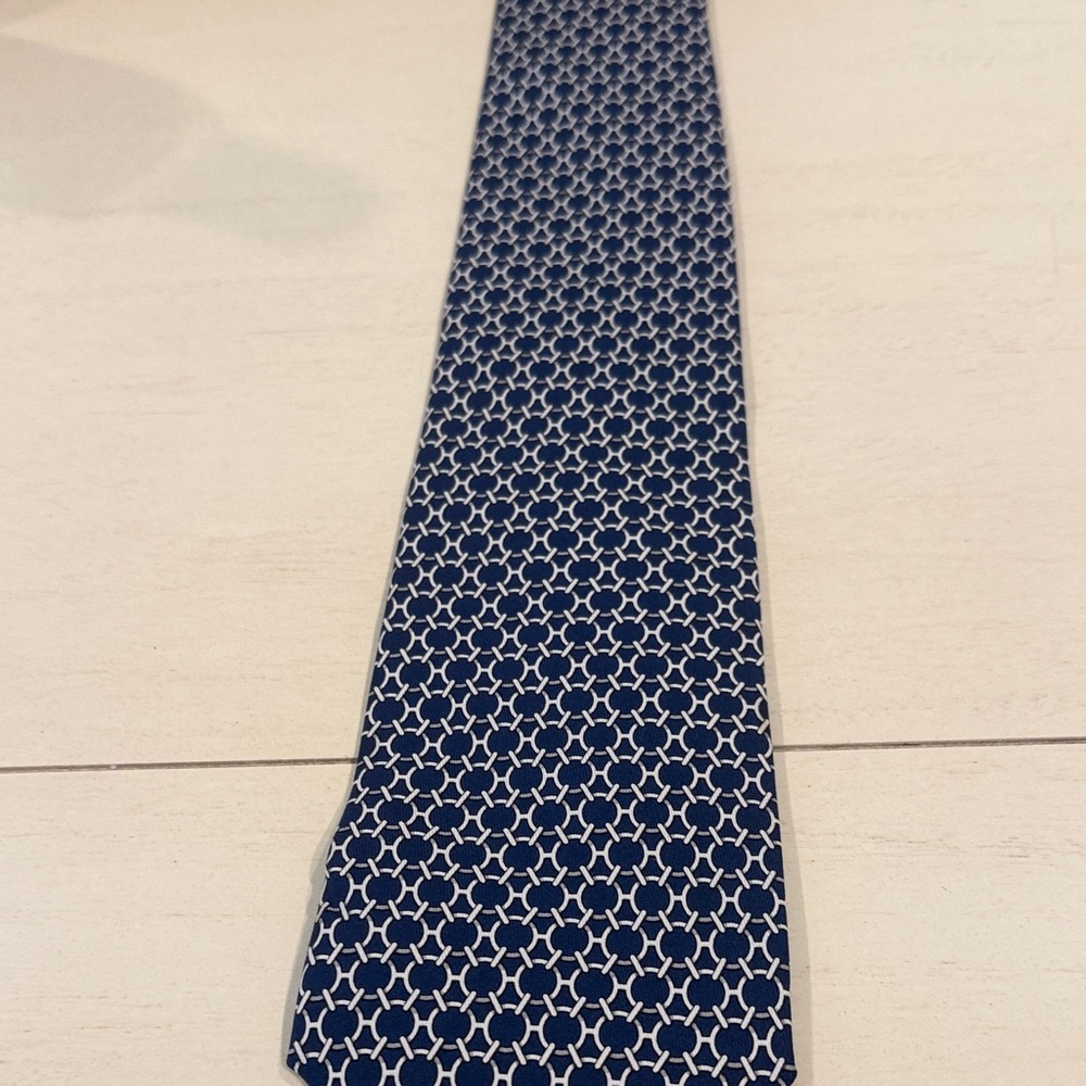 HERMES Navy Blue Geometric Pattern Tie